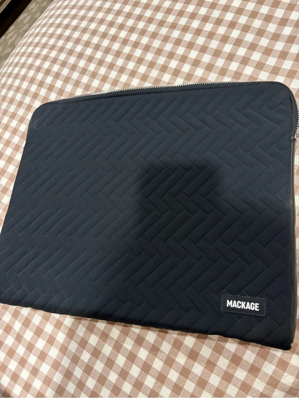 MACKAGE LAPTOP SLEEVE excellent condition. Black Quilted with leather trim